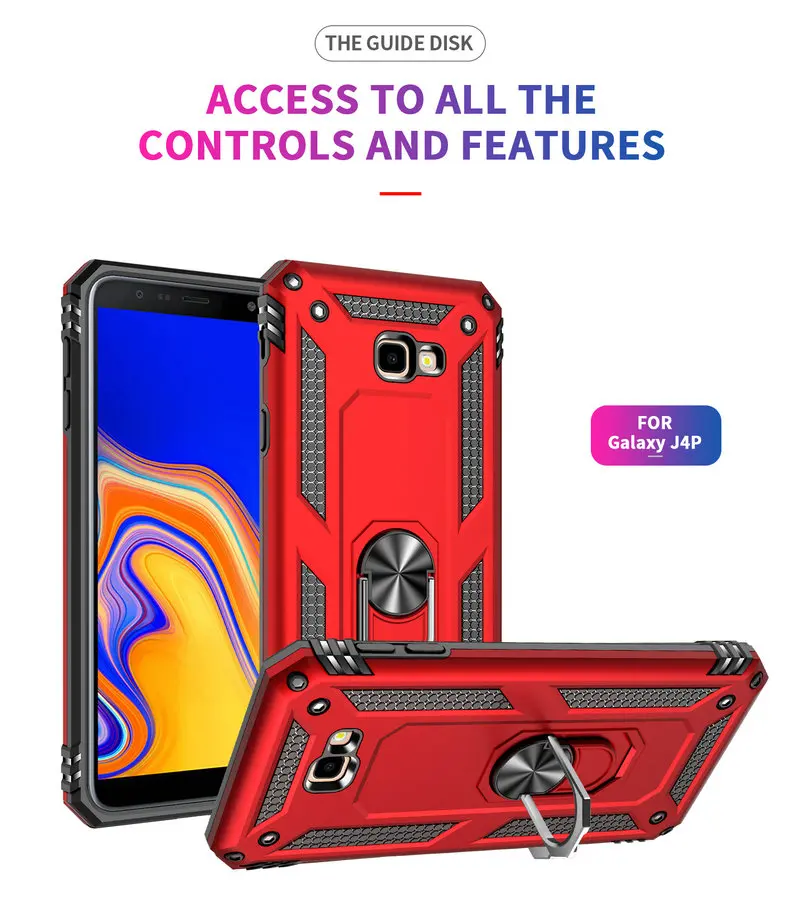 Противоударный чехол для Samsung J4Plus Galaxy J4 металлическое кольцо автомобильный