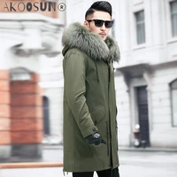 akoosun mens clothing 2020 winter jacket men real rex rabbit fur jackets 100 raccoon fur collar parka erkekler ceket lxr828