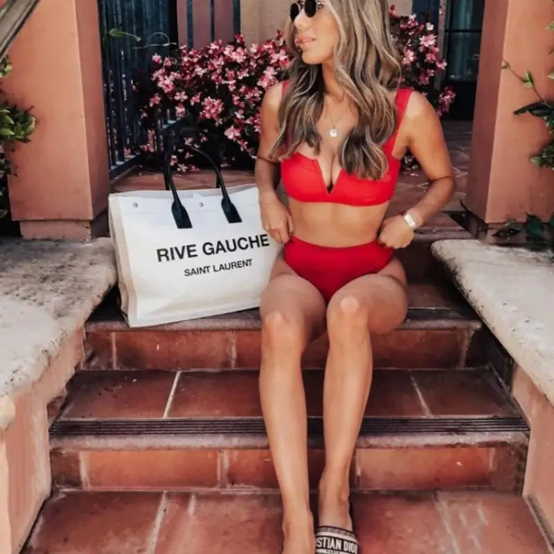 Комплект из 2 предметов быстросохнущие женские бикини пляжная одежда с высокой