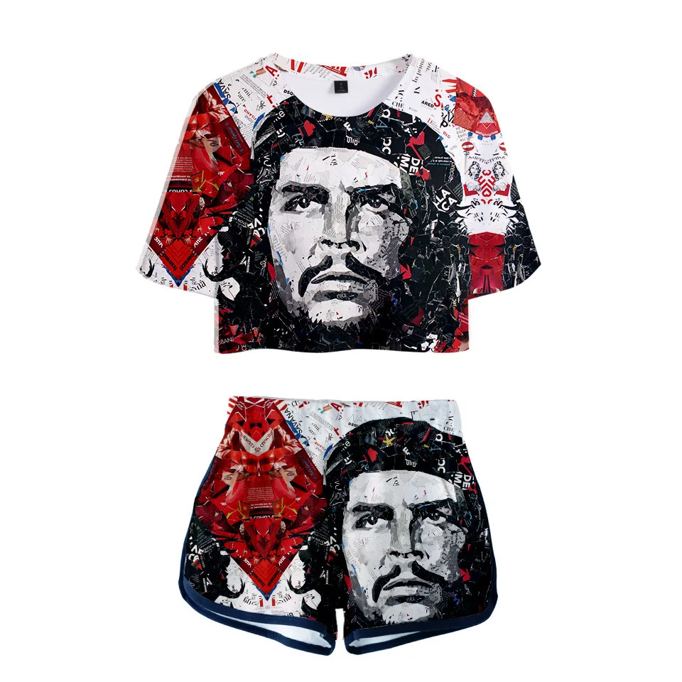 

Женский спортивный костюм Che Guevara, комплект из двух предметов с 3D принтом, короткий топ и шорты, летний костюм, уличная одежда
