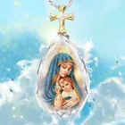 Изысканная подвеска-крест из хрустального стекла ожерелье Дева Мария и сын ФОТО молитва модные ювелирные изделия для вечеринки праздничный подарок