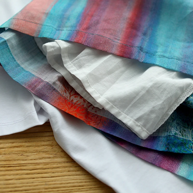 

Women Striped Skirt Ramie Digital Print Fashion Casual for Summer Elastic Waist Retro Vintage B04271031