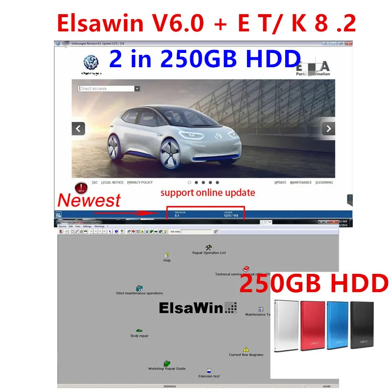 

2021 ET/K 8.2V Group Vehicles Electronic Parts Catalogue with Elsawin v6.0 for A-udi for V-W Auto repair software in 250gb hdd