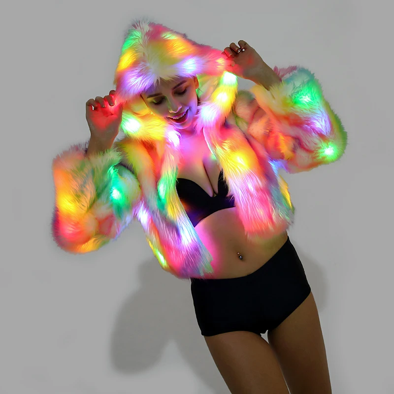 2019 Осень Зима Новая искусственная Меховая куртка цветной светодиодный фонарь с