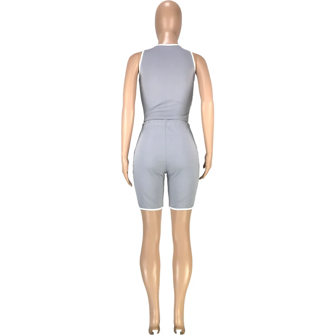 

Sports Style Women's Clothing Fashion Casual Solid Color Stitching Net Yarn Perspective Slim Fit Vest Shorts Two Piece Suit