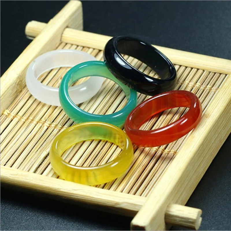 3pcs random Unisex Natural Agate Carnelian Gemstone Solid Band Ring Jade Size 7-9 Meditation Relax Healing Women Man luck Gifts | Украшения