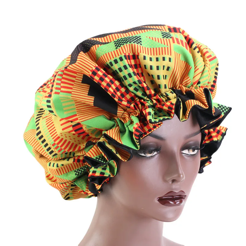Новые женские очень большие атласные выложенные Bonnets Африканский узор печать ткань выпадения волос кепки Анкара капот ночной сон шляпа женский тюрбан