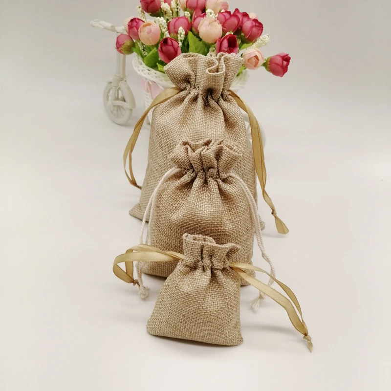 50pcs Jute Zakjes Jute Linen Drawstring Bag Wedding Gift Bag Gift Packaging Bag Jute Bag For Christmas Party Jewelry Pouch Sack