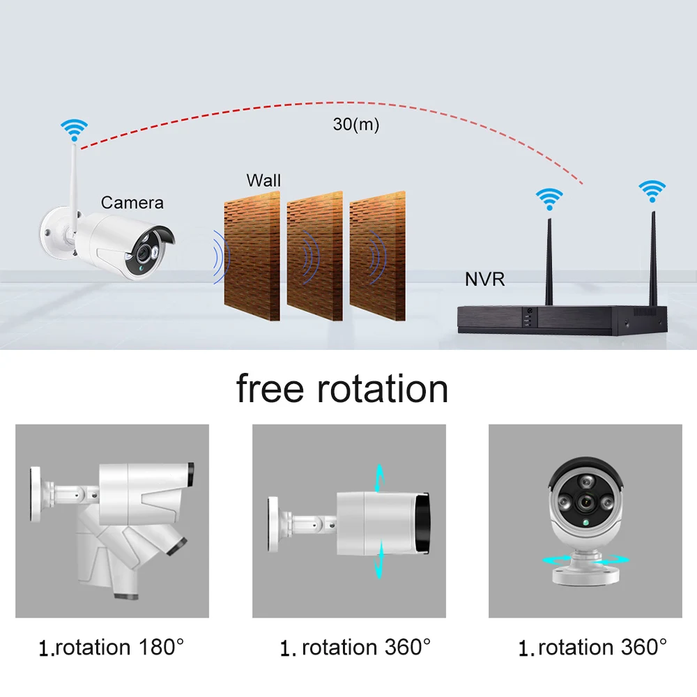 Беспроводная CCTV Wifi камера, комплект системы безопасности 720 P/1080 P 4CH NVR Камера Безопасности, комплект системы видеонаблюдения, водонепроницаемый