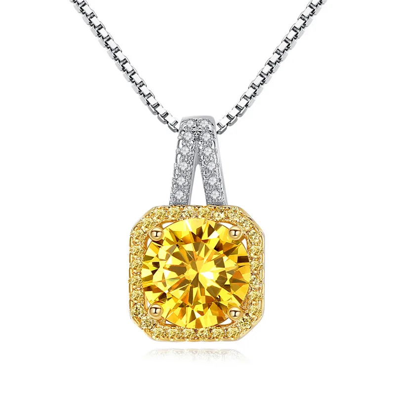 

Fashion Female Square Shape Pendant Necklace Elegant Silver Color Yellow Zircon Necklace Minimalist Wedding Necklace For Women