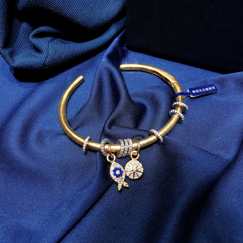 Модный шарм из стерлингового серебра копия 1:1 рыба и раздвижные кольца Открытый