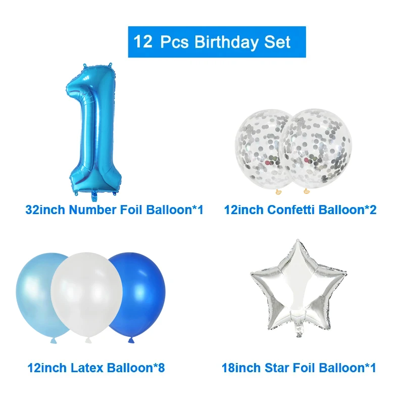Globos de l&aacute;tex de aluminio con n&uacute;mero azul para ni&ntilde;os, decoraci&oacute;n para fiesta de cumplea&ntilde;os, primer a&ntilde;o, decoraci&oacute;n para Baby Shower, 12 unids/set por Set-3