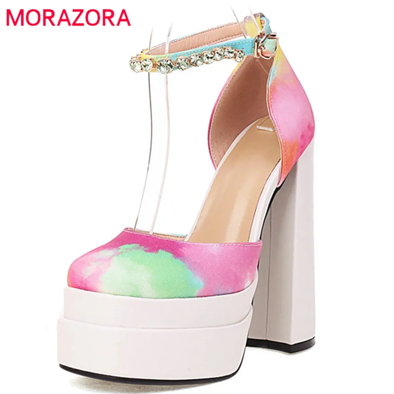 

MORAZORA 2022 Hot Sale Super High Heels Platform Shoes Women Sexy Party Wedding Shoes Crystal Buckle Summer Women Pumps