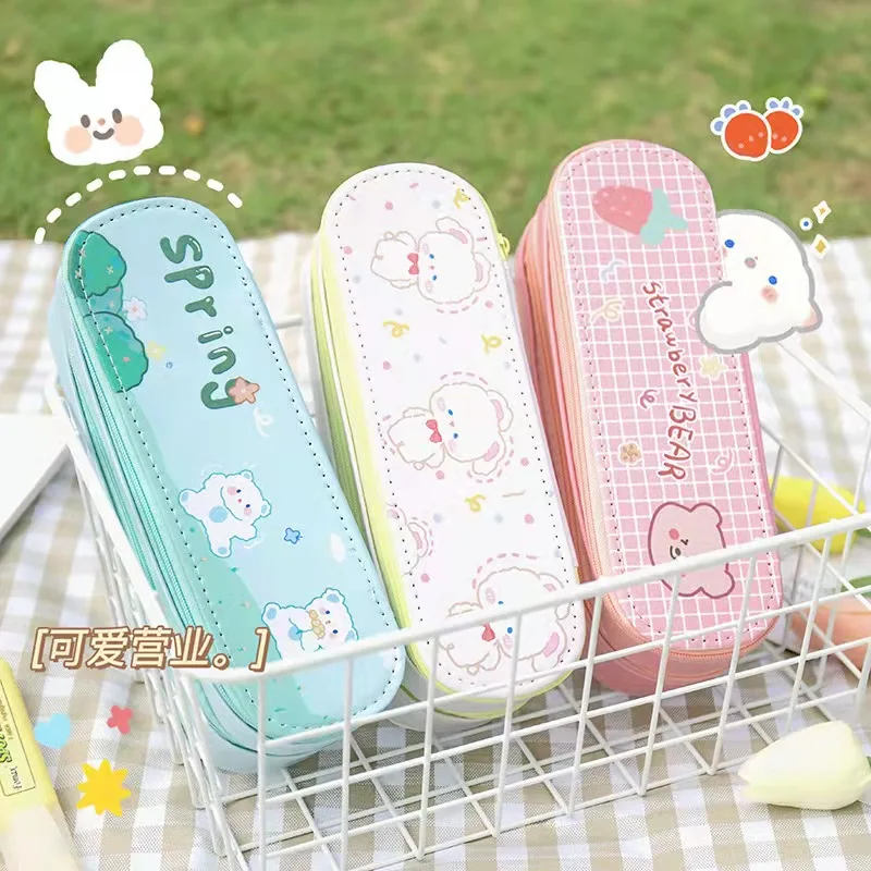 

Корейский ins сетчатый красный вместительный двухслойный пенал для канцелярских принадлежностей многофункциональный пенал для студентов п...