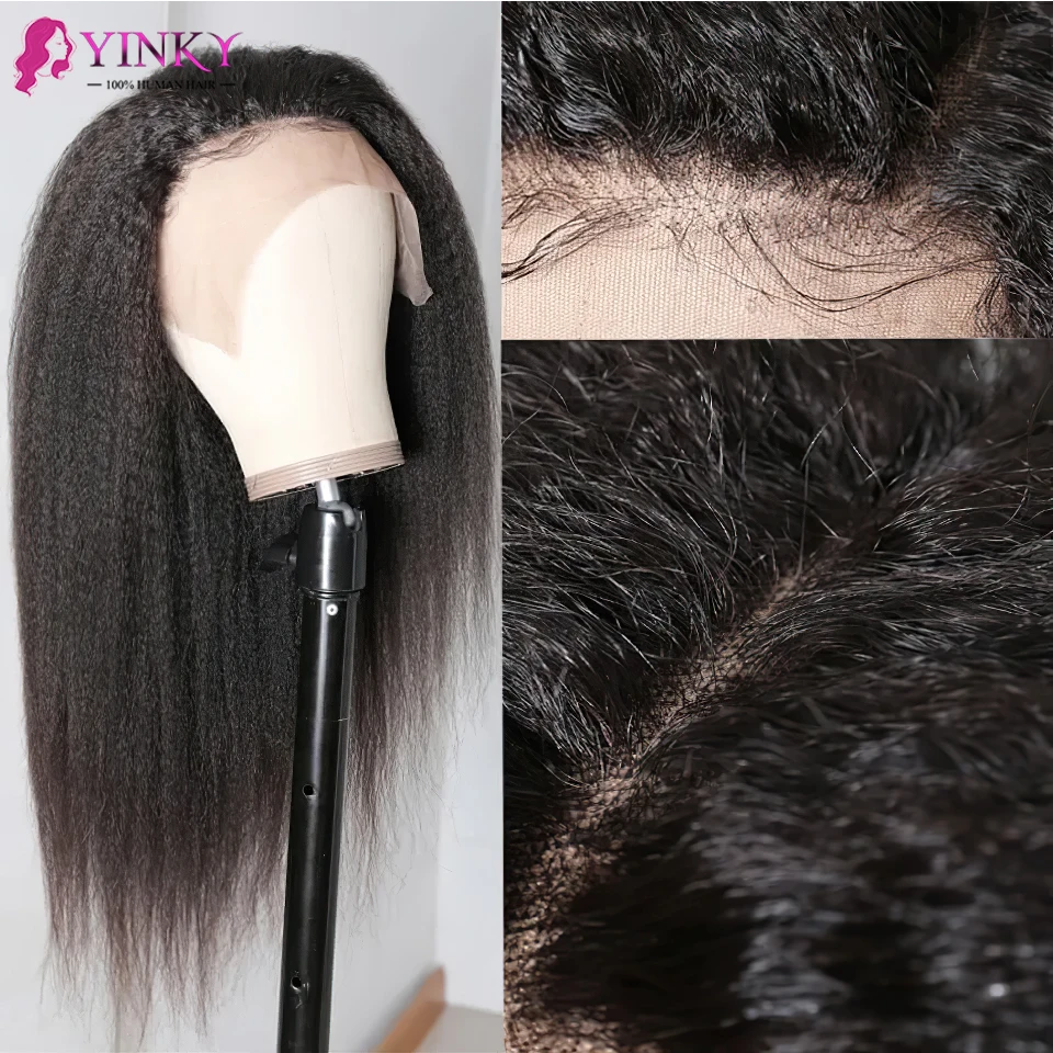 360 Lace Frontal Wig 250 Density Kinky Straight Cheap Front Wigs For Women Human Hair Black Pre Plucked | Шиньоны и парики