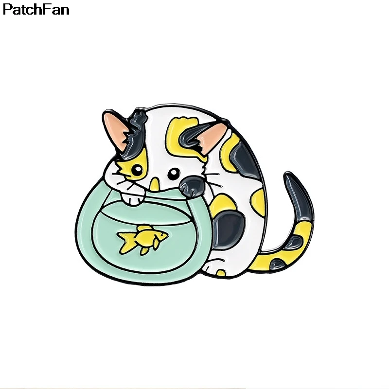

20pcs/lot A3677 Patchfan Cartoon Cute Cat Metal Brooch Pins Denim Jacket Pin Jewelry Decoration Badge Lapel Pins Jewellery Gifts