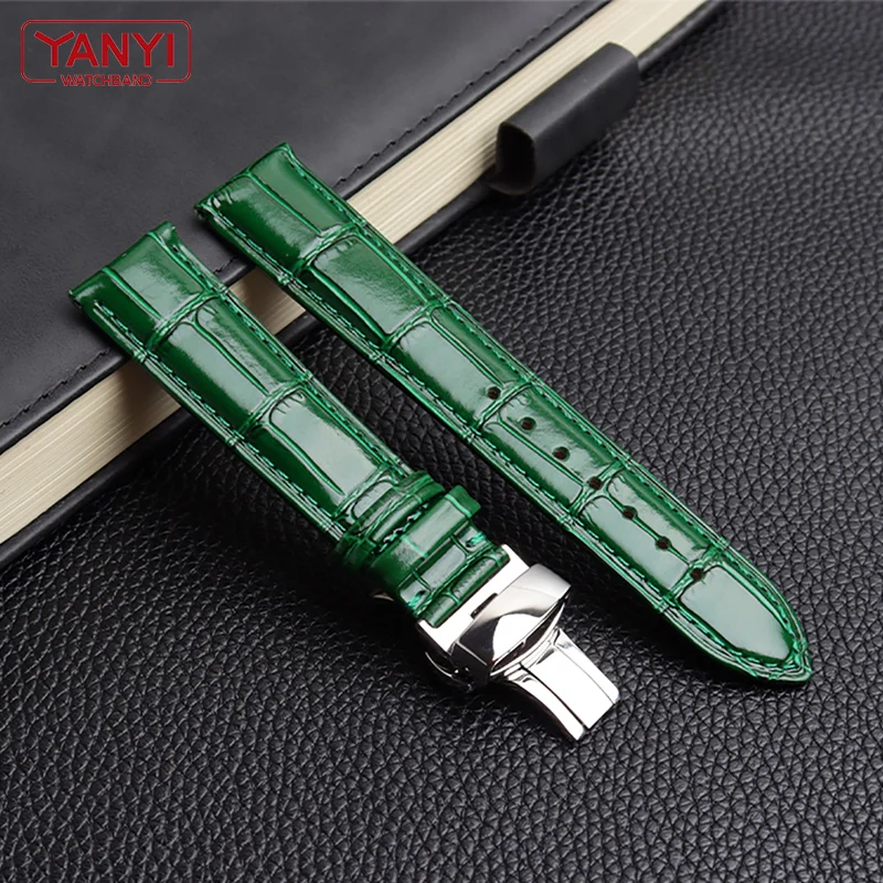 COW LEATHER Watchband 12 -24mm glossy green watch strap genuine leather bracelet 15mm 20mm 22mm watch band wristwatches band