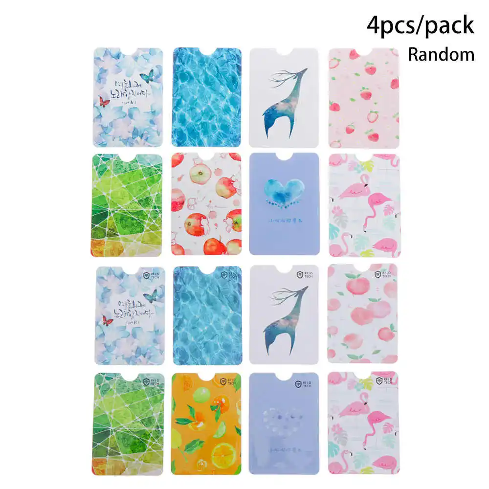 D-4pcs Random Send 4 шт./упак. милый узор RFID анти-дегаузсинг банк держатель карты футляр для удостоверения личности автобус крышка карты IC алюминиевая фольга сумка карта протектор - Цвет: D-4pcs Random Send