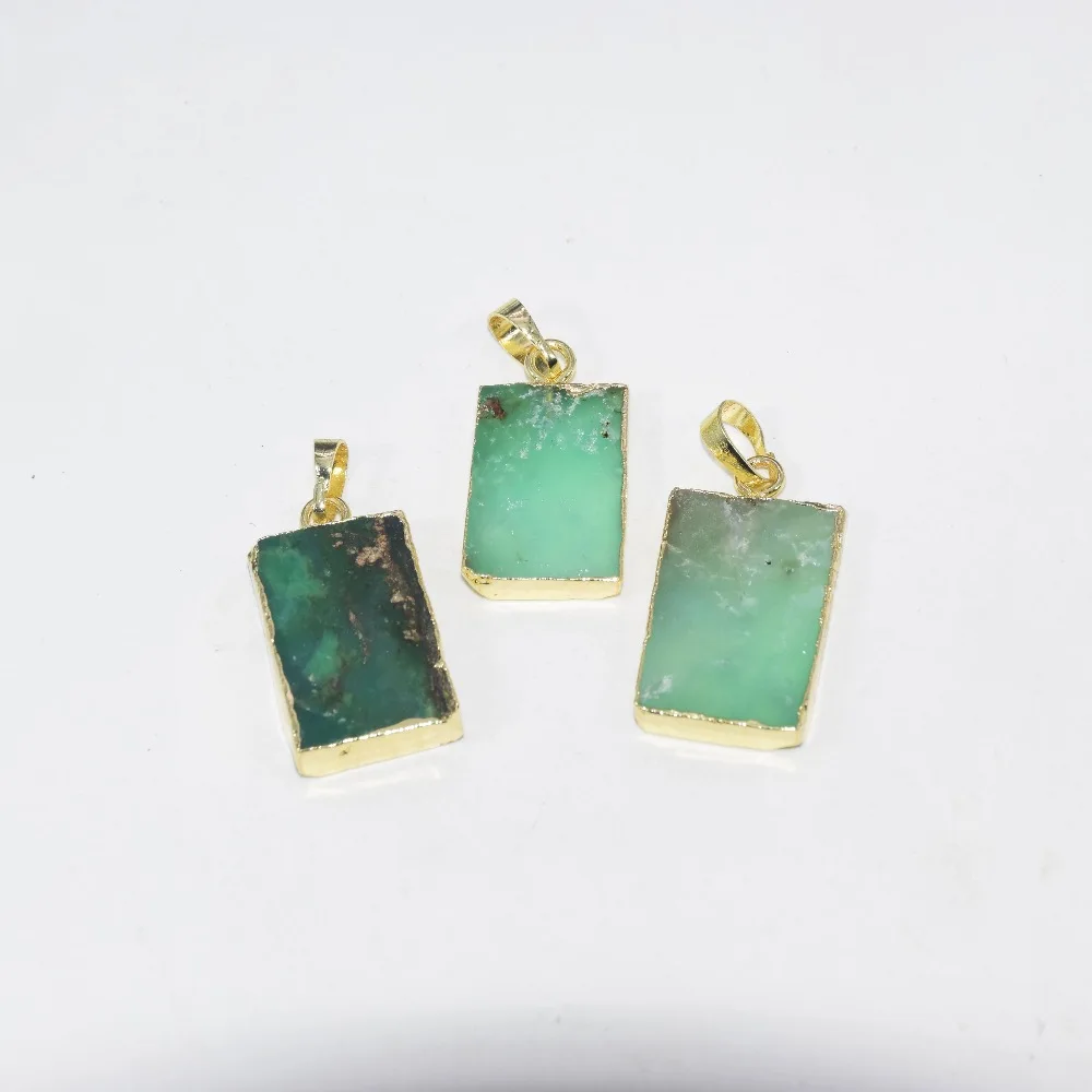 Позолоченный зеленый хризопразный камень подвеска шармы изготовление ювелирных