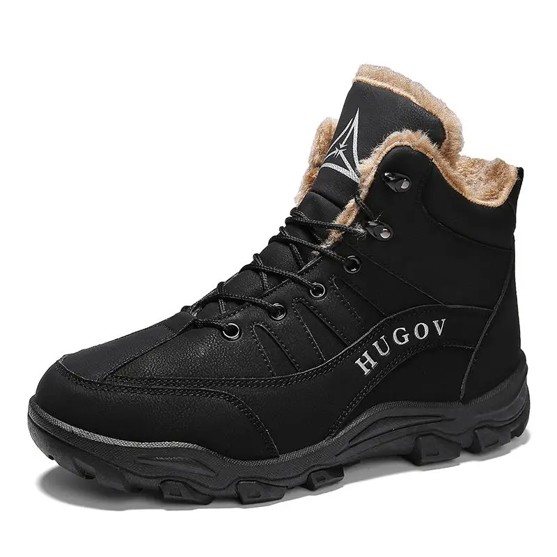 

Snow Boots Men Leather Winter Brand Design Comfy Warm Boots Fur New Lace-up Fashion Shoes Men Footwear Non-slip Men Boots