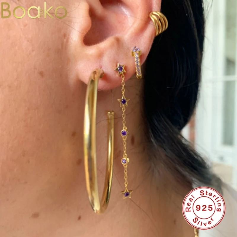 

BOAKO INS Stars Long Chain Drop Earrings for Women Real 925 Sterling Silver Long Tassel Fashion Earrings 2021 Trend Fine Jewelry