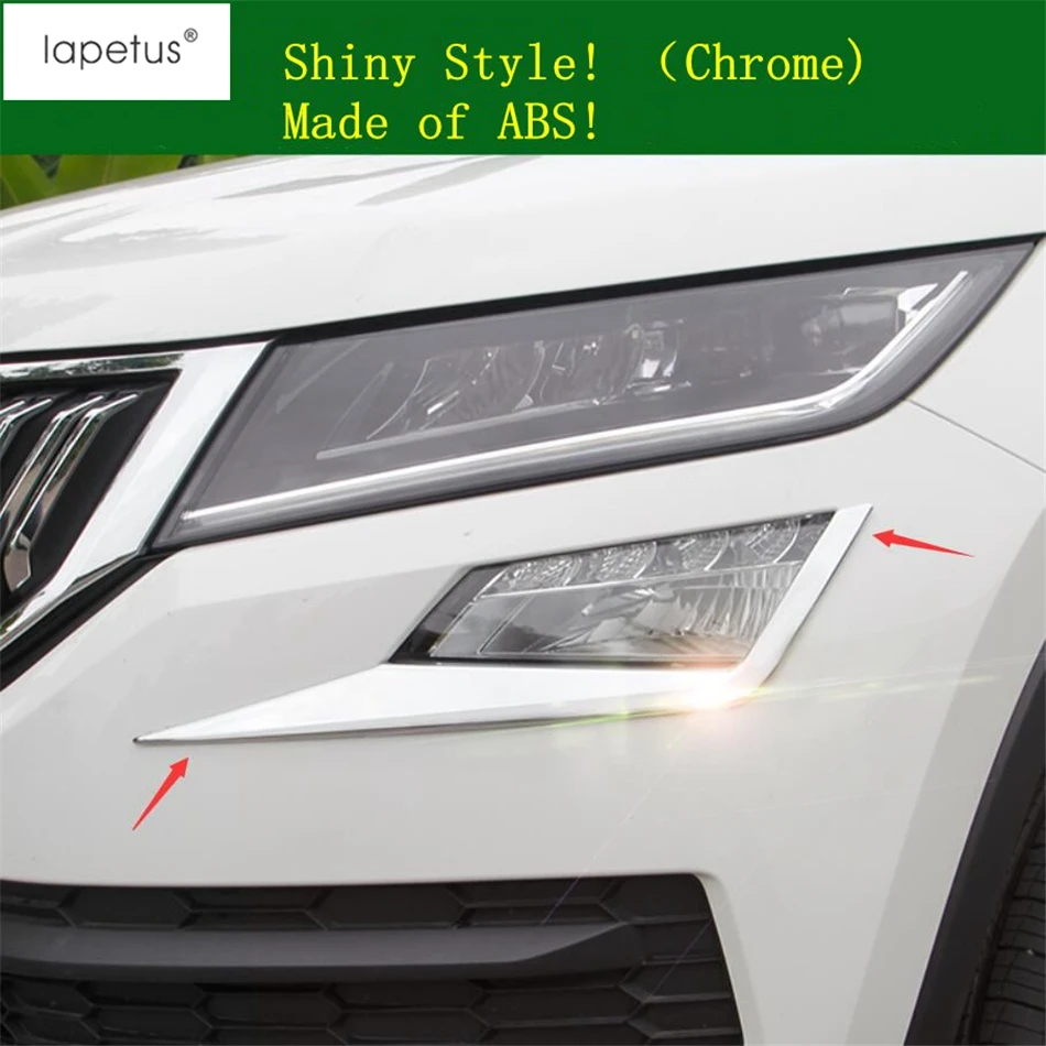 Lapetus Accessories Fit For Skoda Kodiaq Front Fog Lights Lamps Eyelid Eyebrow Strip Molding Cover Kit Trim / ABS