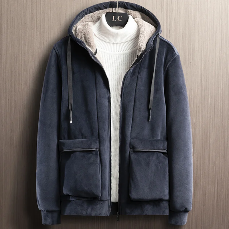 

2021 Brand New Winter Thick Warm Fleece Jacket Men Hooded Windbreaker Outfits Soft Velvet Thermal Coats Big Size XL XL XL