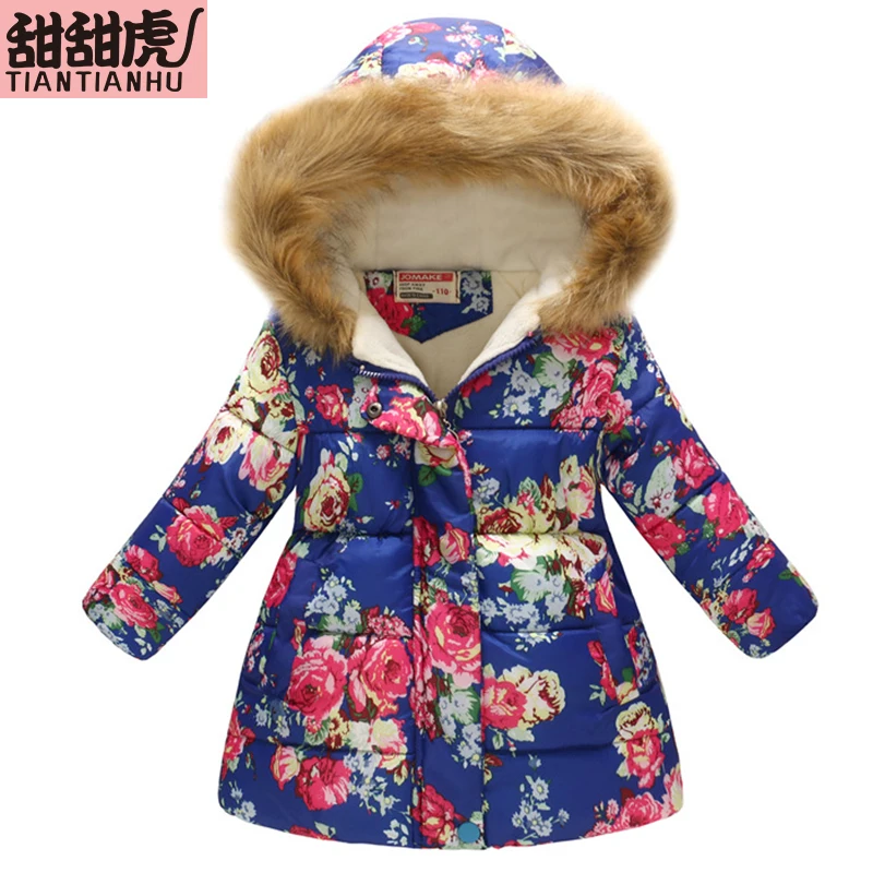 Осенне зимние пуховые куртки с капюшоном и рисунком для девочек куртка детская