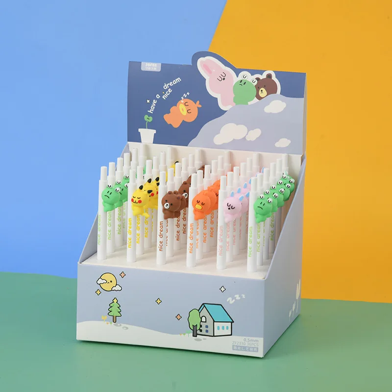 

36 pcs/lot Cartoon Animal Gel Pen Cute 0.5mm Black ink Signature Pens School writing Supply Promotional Gift