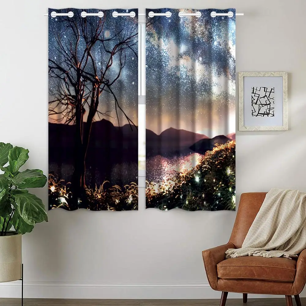 

HommomH blackout curtains (2 panels) top perforated bedroom affordable affordable durable curtain starry sky big tree