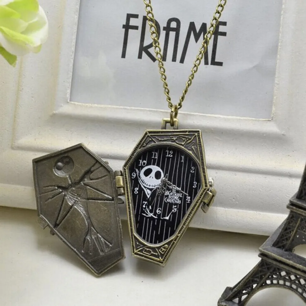 Винтажные рождественские карманные часы BronzeThe nightness Before Cool Jack Tim Burton с подвеской в