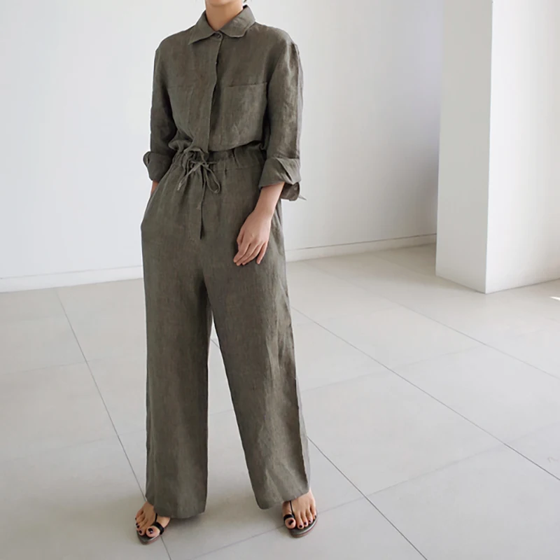 Женский комбинезон с отложным воротником полурукавом и бантом|Женские