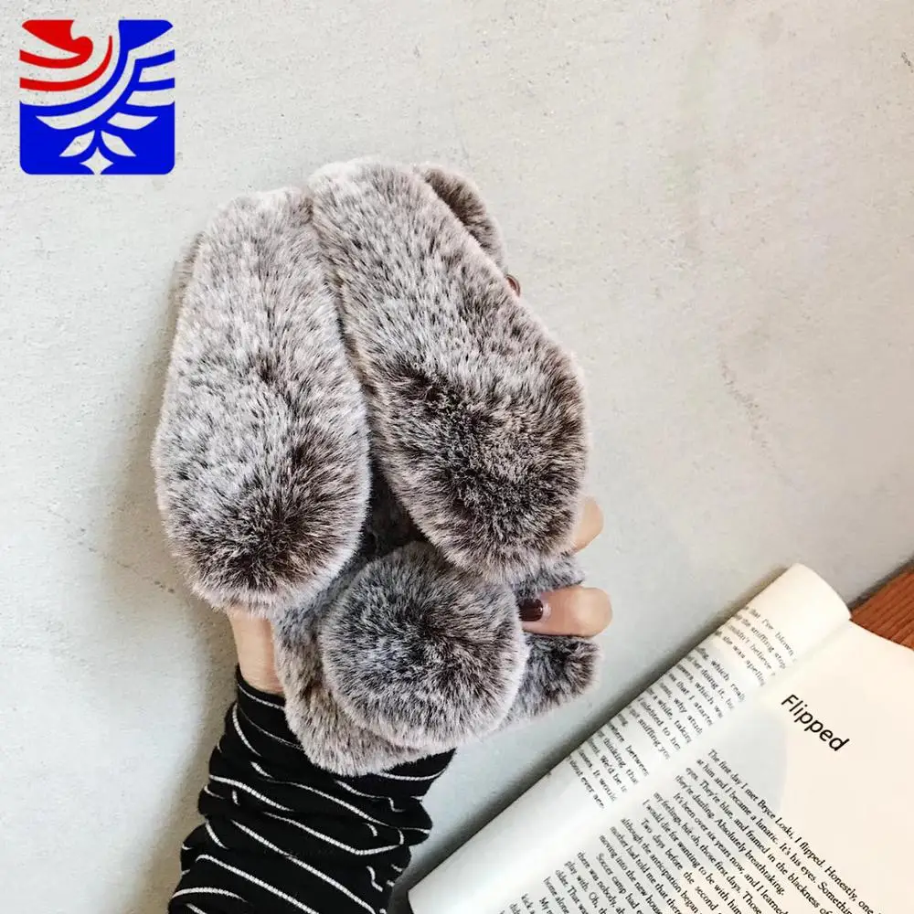 Brown rabbit PEIPENG 3D милый животный плюшевый собачий Пушистый Теплый Меховой чехол для телефона для iPhone 7 Plus силиконовый чехол для iPhone X XS Mas 8 7 6 6s Plus XR - Цвет: Brown rabbit