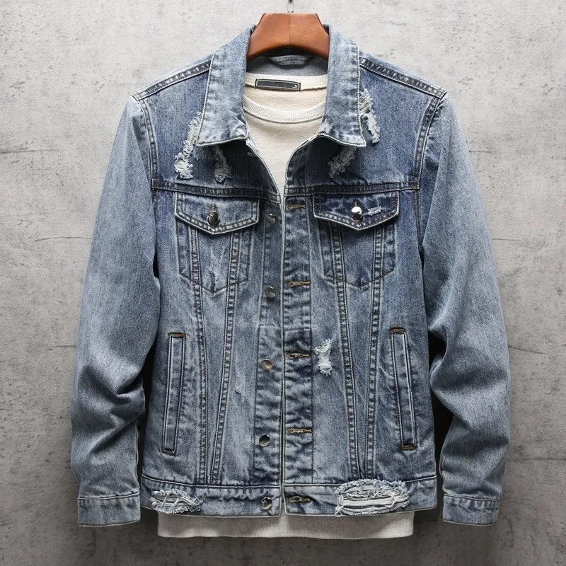 Новые повседневные потертые мужские джинсовые куртки с вышивкой животных 2020