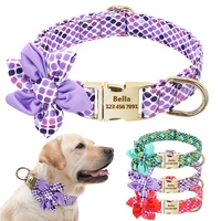 custom engraved dog collar nylon print dog collars personalized pet id tag metal buckle with flower small medium large dogs