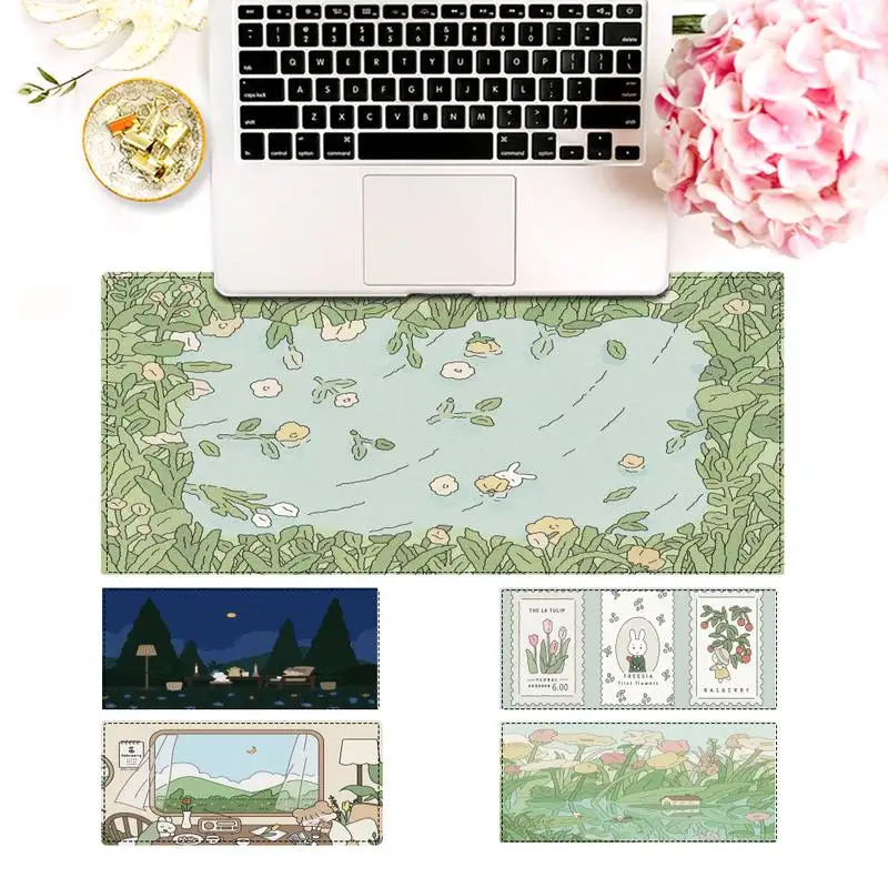 

Cat and Rabbit Green Plant Cartoon Animal MousePad Gaming MousePad Large Mouse Mat Desktop Mat Computer Mouse pad For Overwatch