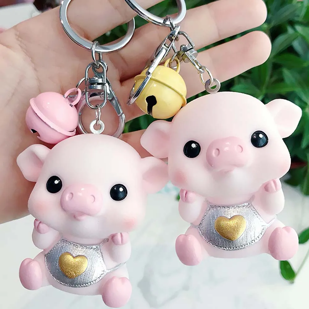 

Cartoon Pig Keychains Cute Rabbit Fur Pom Pom Key Chain Key Ring Women Bag Pendant Car Keyring 2021 Best Gifts