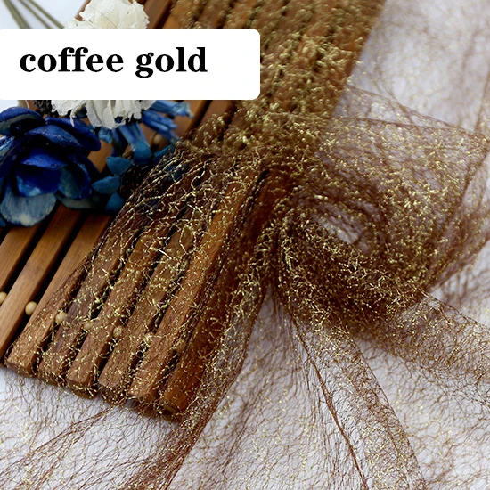 coffee gold 1/2/5 м/лот блеск золотой нитью тюль ткань, Сетчатое платье с блестками для сцены вечерние свадебное платье юбки украшения DIY ткани - Цвет: coffee gold