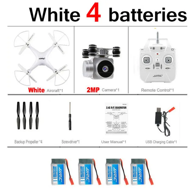 white 4B JJRC H68 720P Wifi FPV RC Дрон с камерой Квадрокоптер высота Дрон держать Безголовый режим вертолет Профессиональный Квадрокоптер - Цвет: white 4B