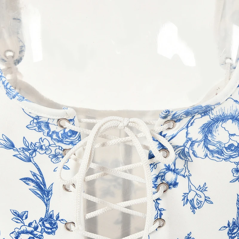 Neeleywall New Spring Vintage Clothes Boho Bandage Blusas Mujer Laced Tanks Camis Cute Blue Vest Bustier Corset Festival | Женская