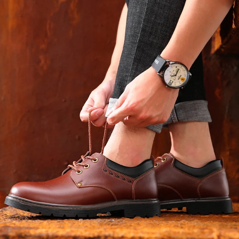 

Male Shoes 2019 Spring Autumn Martin Leisure Flats Man Leather Casual Derby Shoes Lace Up British Mans Footwear New Arrival