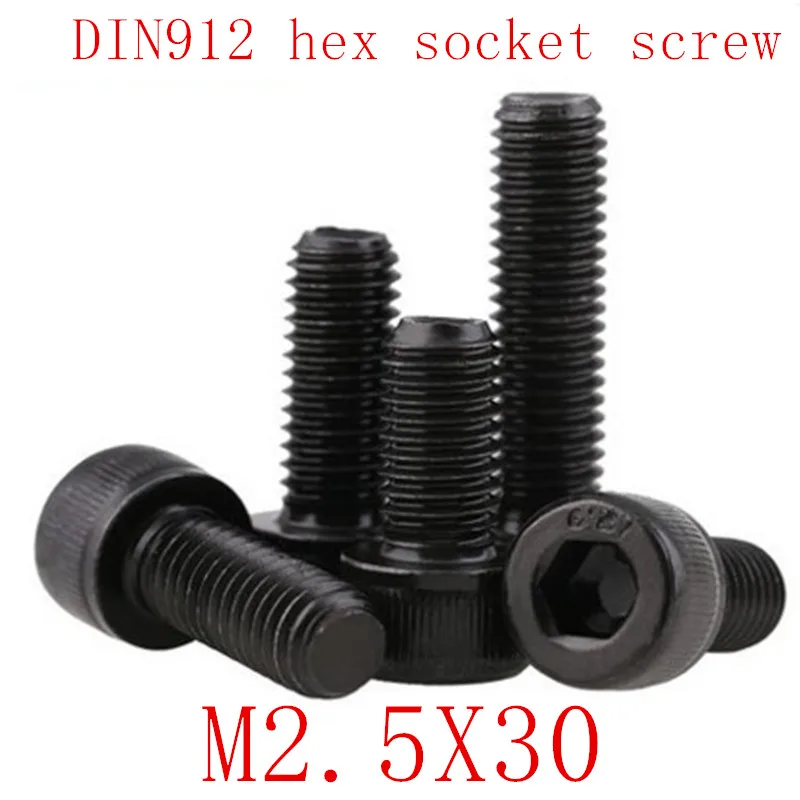 50PCS DIN912 Grade 12.9 allen socket head screw M2.5*30 m2.5x30 Hexagon Socket Head Cap Screws Hex Socket Screw