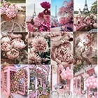 Алмазная живопись 5D сделай сам, Эйфелева башня, розовые цветы, квадратныекруглые стразы, инкрустированный крестиком, Набор для вышивки искусственными стразами