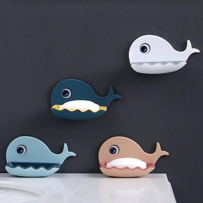 

Cartoon Whale Bathroom Soap Dish Holder Bathroom Children Soaps Box Storage Shelf Plastic Wall Mounted Draining Organizer Tray