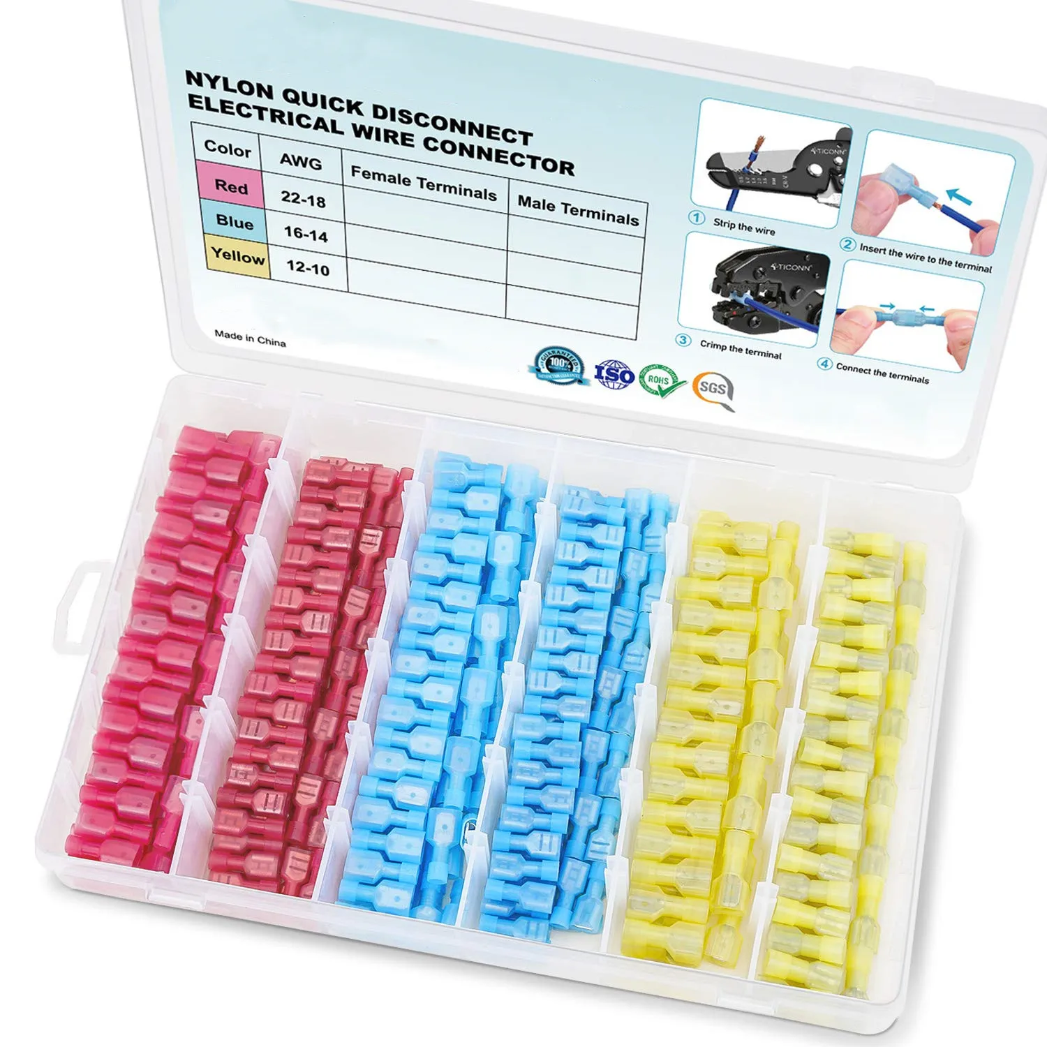 

Nylon Spade Quick Disconnect Connectors Kit,Electrical Insulated Terminals,Male and Female Spade Wire Crimp Terminal Assortme