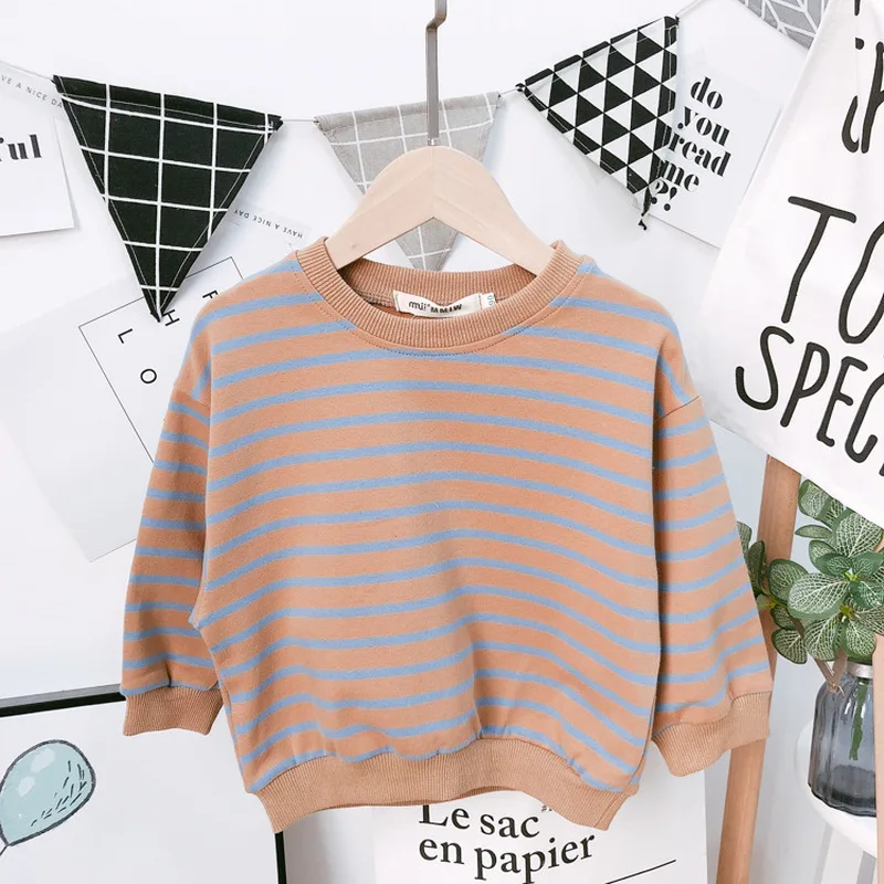 Толстовка в полоску с длинным рукавом для маленьких мальчиков детская одежда на