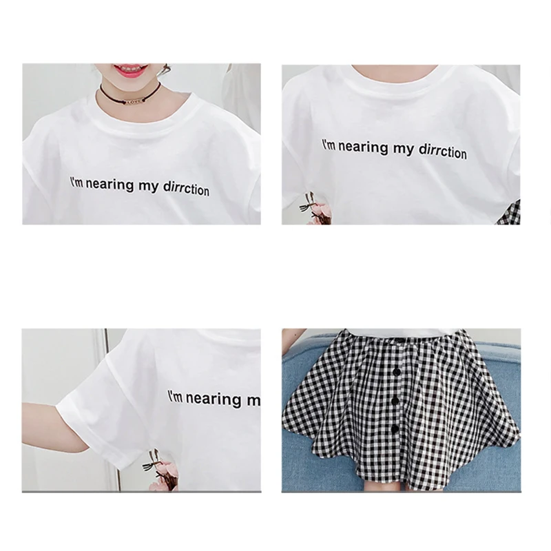 

Girls Clothes Letter Prints T-shirt Plaid Skirt 2pcs Children Clothing Set 2020 New Summer Fashion Kids Suits for Girl