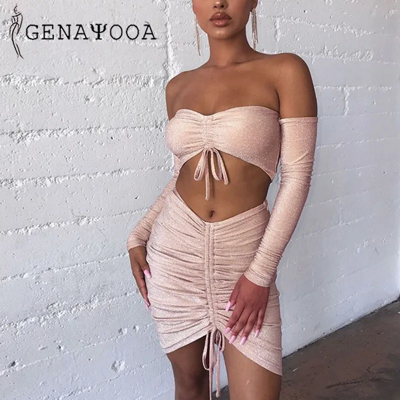 Комплект из двух предметов Genayooa сексуальный и клубный короткий Топ без бретелек