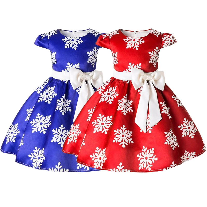 

Снежинка платье в стиле «принцесс» для девочки, Рождественский Стиль костюм вечерние платье 2 Цвета украшение в виде банта; Детская одежда