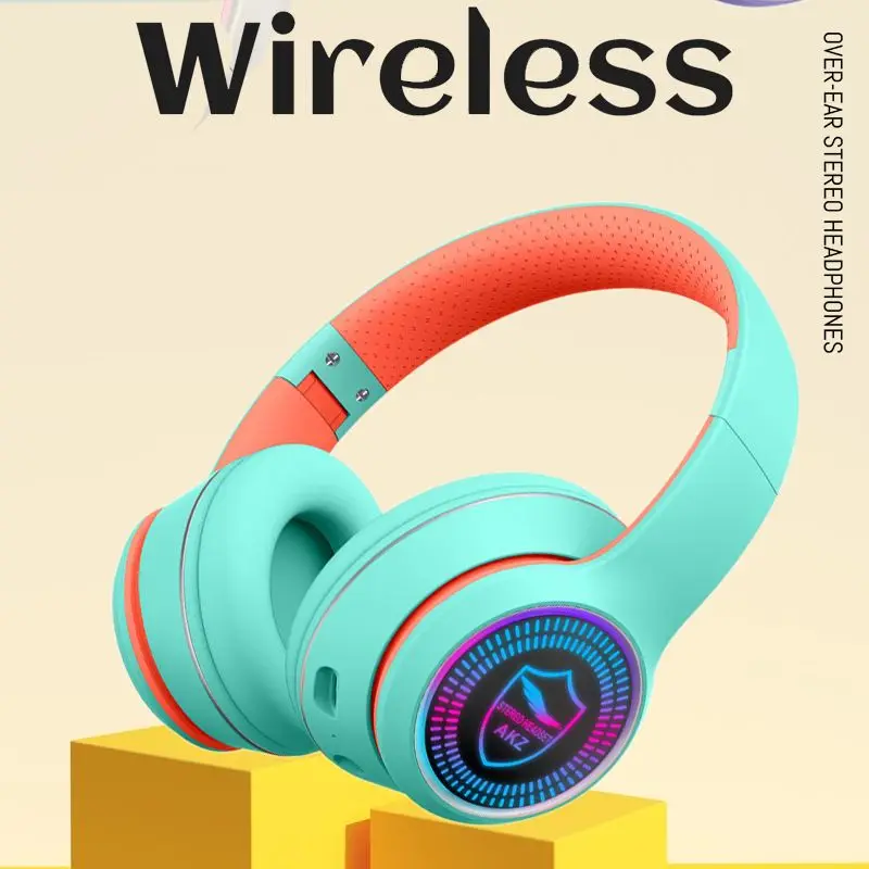 

Беспроводная игровая Bluetooth-гарнитура AKZ-K28 с креплением на голову, Складные портативные наушники с RGB-подсветильник кой, поддержка TF-карты, FM-...